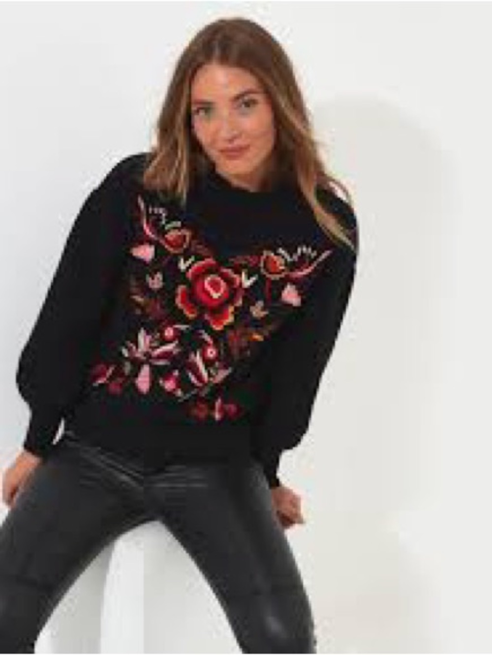 Orange Black Embroidered Coastal Granny Sweater